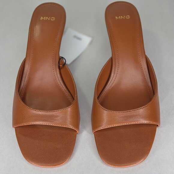 NWT MANGO Women's Kitten Heel Sandals Leather - Picture 3 of 7